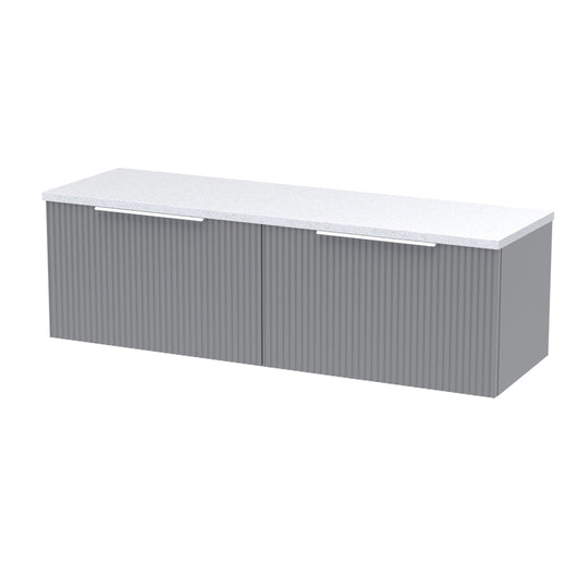  Hudson Reed Fluted 1200mm Wall Hung 2-Drawer Vanity & Laminate Worktop - Satin Grey