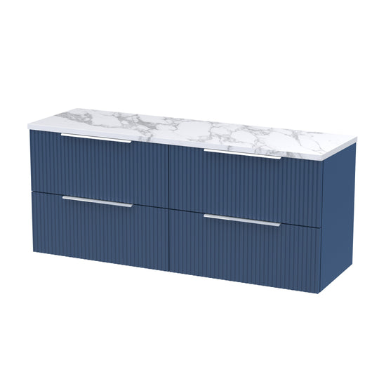  Hudson Reed Fluted 1200mm Wall Hung 4-Drawer Vanity & Laminate Worktop - Satin Blue