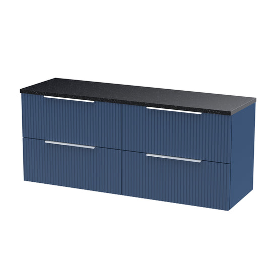  Hudson Reed Fluted 1200mm Wall Hung 4-Drawer Vanity & Laminate Worktop - Satin Blue