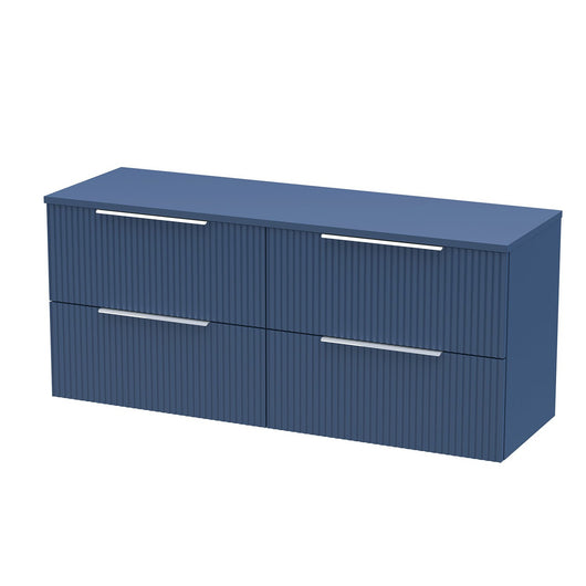  Hudson Reed Fluted 1200 Wall Hung 4-Drawer Worktop Vanity Unit - Satin Blue