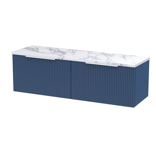  Hudson Reed Fluted 1200mm Wall Hung 2-Drawer Vanity & Laminate Worktop - Satin Blue