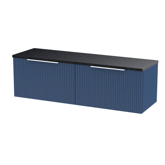  Hudson Reed Fluted 1200mm Wall Hung 2-Drawer Vanity & Laminate Worktop - Satin Blue