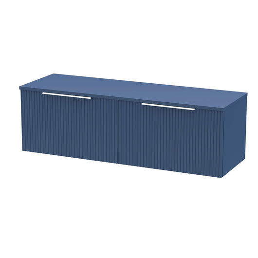  Hudson Reed Fluted 1200 Wall Hung 2-Drawer Worktop Vanity Unit - Satin Blue