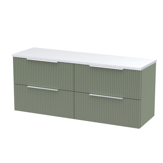  Hudson Reed Fluted 1200mm Wall Hung 4-Drawer Vanity & Laminate Worktop - Satin Green