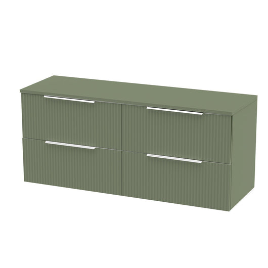  Hudson Reed Fluted 1200 Wall Hung 4-Drawer Worktop Vanity Unit - Satin Green
