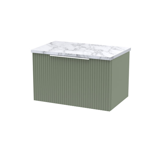  Hudson Reed Fluted 600mm Wall Hung Single Drawer Vanity & Laminate Worktop - Satin Green