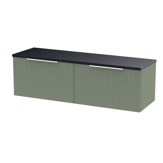  Hudson Reed Fluted 1200mm Wall Hung 2-Drawer Vanity & Laminate Worktop - Satin Green