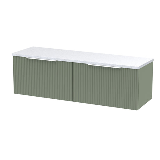  Hudson Reed Fluted 1200mm Wall Hung 2-Drawer Vanity & Laminate Worktop - Satin Green