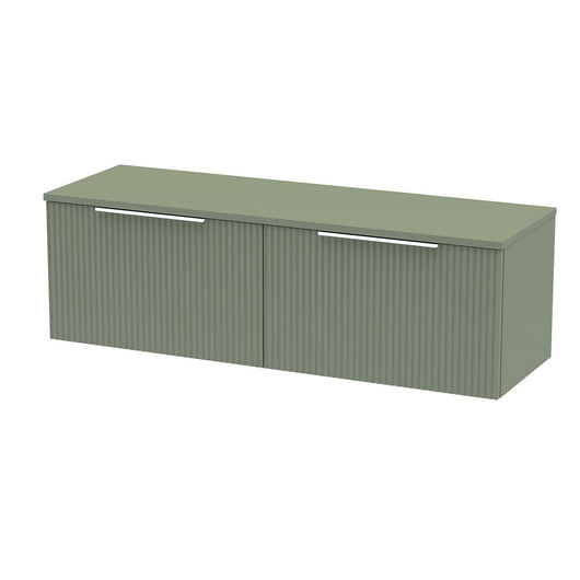  Hudson Reed Fluted 1200 Wall Hung 2-Drawer Worktop Vanity Unit - Satin Green
