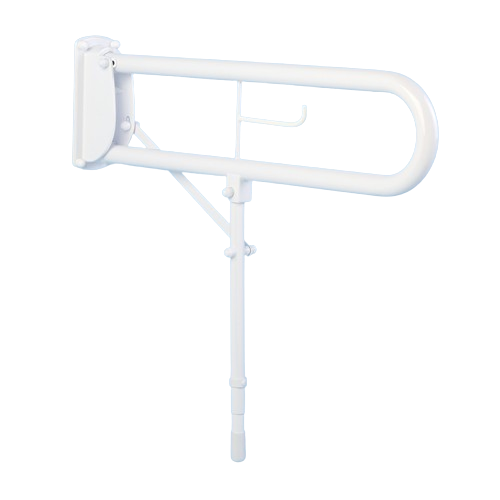  Assisted Living Double Arm Hinged Support Rail 760mm With Toilet Roll Holder And Drop Leg - White