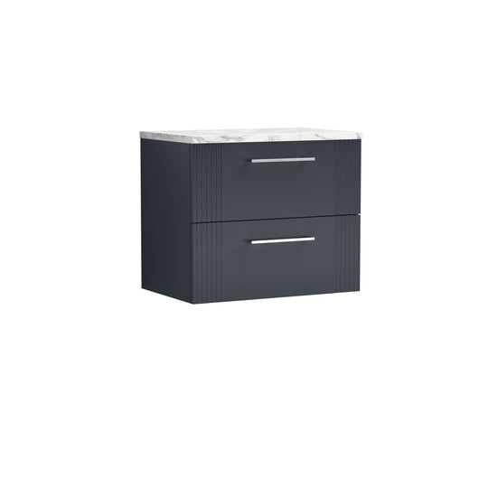  Nuie Deco 600 Wall Hung 2-Drawer Vanity & Laminate Worktop - Soft Black