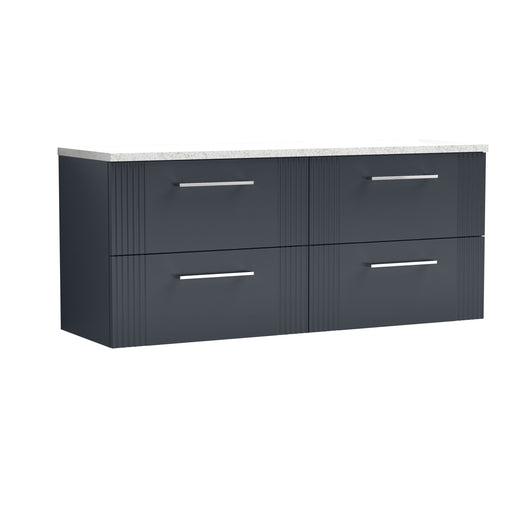  Nuie Deco 1200 Wall Hung 4-Drawer Vanity & Laminate Worktop - Soft Black