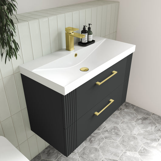  Nuie Deco 800mm Wall Hung 2-Drawer Vanity & Basin 3 - Soft Black - welovecouk