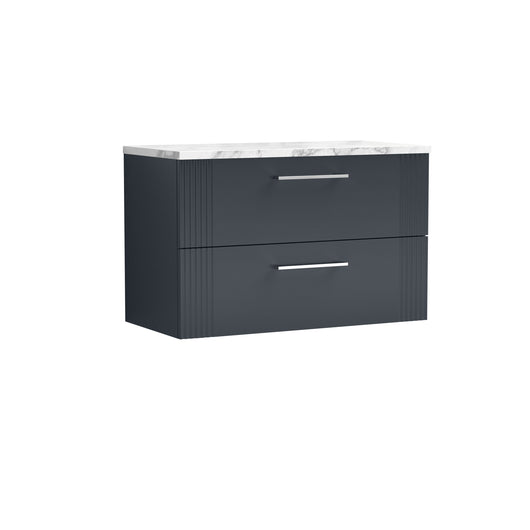  Nuie Deco 800 Wall Hung 2-Drawer Vanity & Laminate Worktop - Soft Black