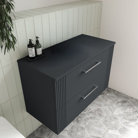  Nuie Deco 800mm Wall Hung 2-Drawer Vanity & Worktop - Soft Black - welovecouk