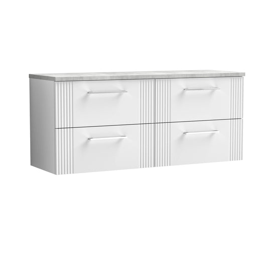  Nuie Deco 1200 Wall Hung 4-Drawer Vanity & Laminate Worktop - Satin White