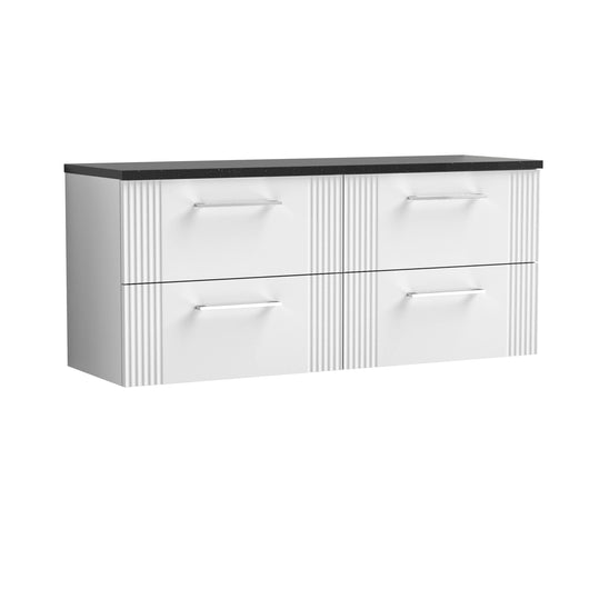  Nuie Deco 1200 Wall Hung 4-Drawer Vanity & Laminate Worktop - Satin White