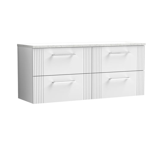  Nuie Deco 1200 Wall Hung 4-Drawer Vanity & Laminate Worktop - Satin White