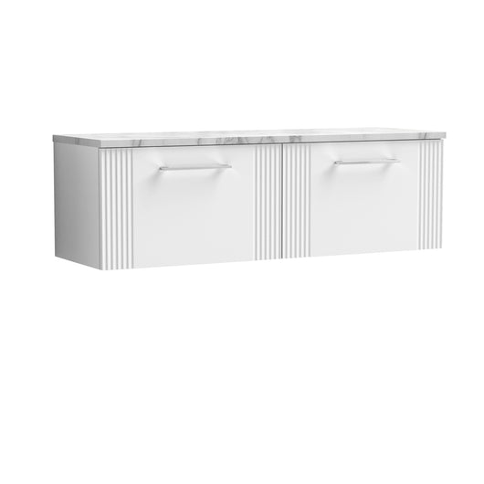  Nuie Deco 1200 Wall Hung 2-Drawer Vanity & Laminate Worktop - Satin White