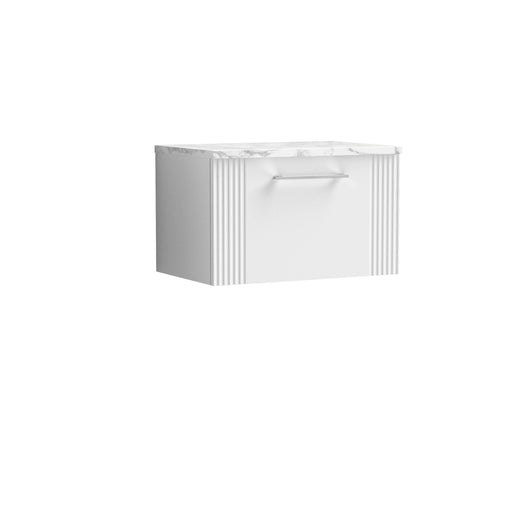  Nuie Deco 600 Wall Hung Single Drawer Vanity & Laminate Worktop - Satin White