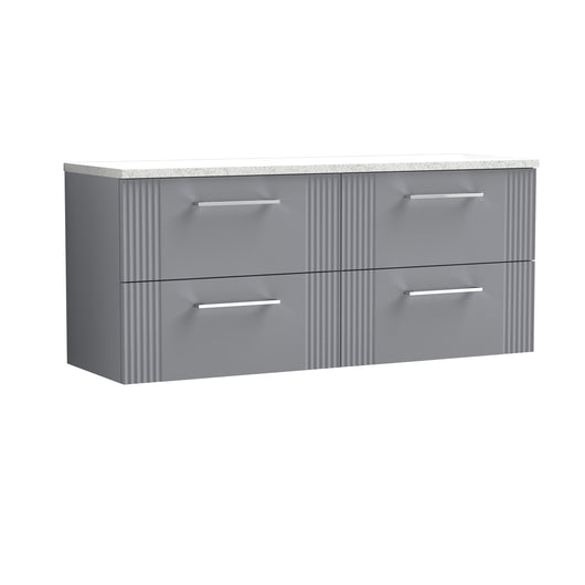  Nuie Deco 1200 Wall Hung 4-Drawer Vanity & Laminate Worktop - Satin Grey