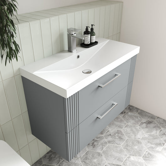  Nuie Deco 800mm Wall Hung 2-Drawer Vanity & Basin 3 - Satin Grey - welovecouk