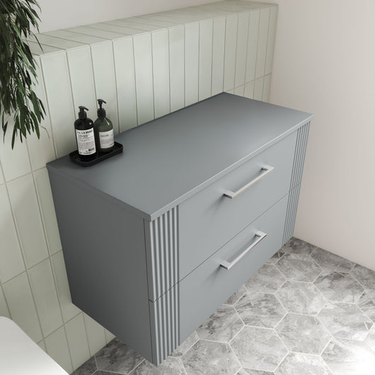  Nuie Deco 800mm Wall Hung 2-Drawer Vanity & Worktop - Satin Grey - welovecouk