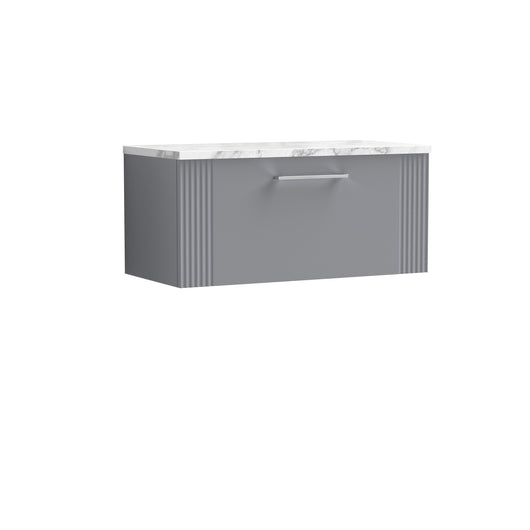  Nuie Deco 800 Wall Hung Single Drawer Vanity & Laminate Worktop - Satin Grey