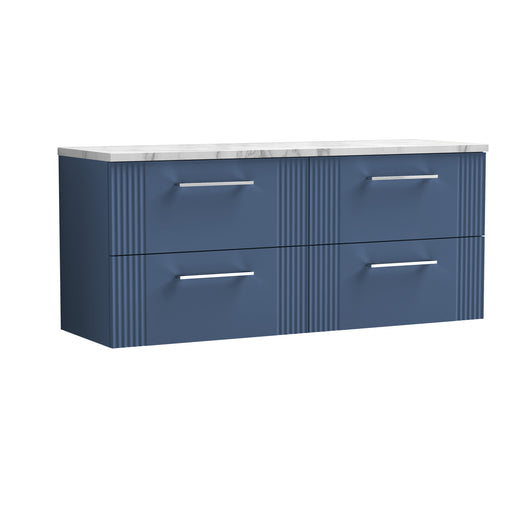  Nuie Deco 1200 Wall Hung 4-Drawer Vanity & Laminate Worktop - Satin Blue