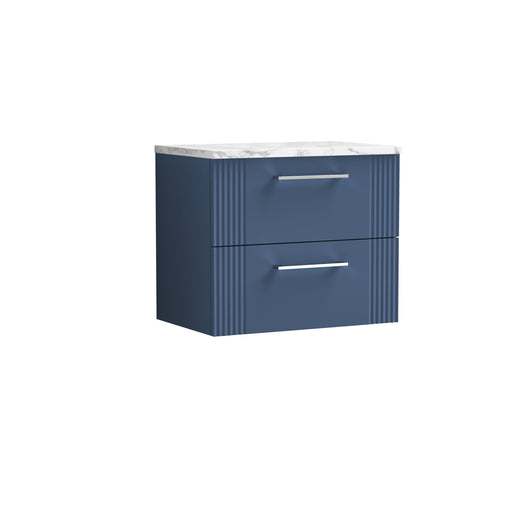  Nuie Deco 600 Wall Hung 2-Drawer Vanity & Laminate Worktop - Satin Blue