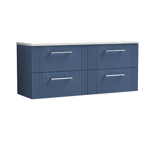  Nuie Deco 1200 Wall Hung 4-Drawer Vanity & Laminate Worktop - Satin Blue