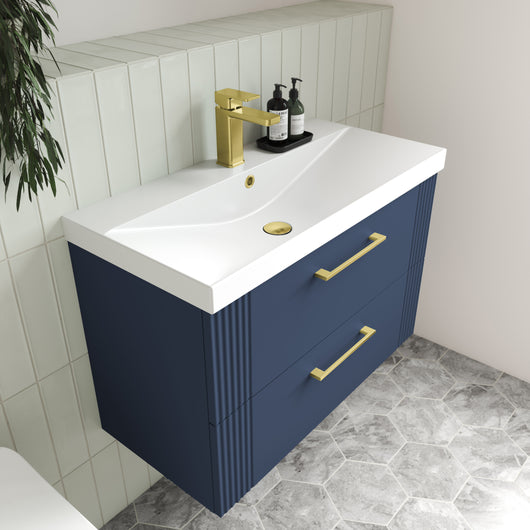  Nuie Deco 800mm Wall Hung 2-Drawer Vanity & Basin 3 - Satin Blue - welovecouk