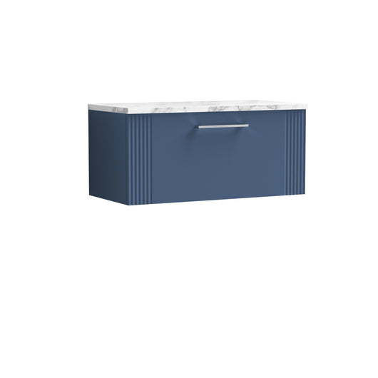  Nuie Deco 800 Wall Hung Single Drawer Vanity & Laminate Worktop - Satin Blue