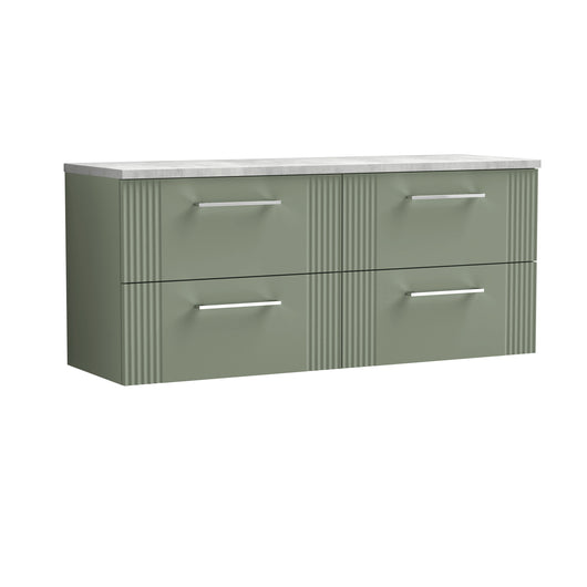  Nuie Deco 1200 Wall Hung 4-Drawer Vanity & Laminate Worktop - Satin Green