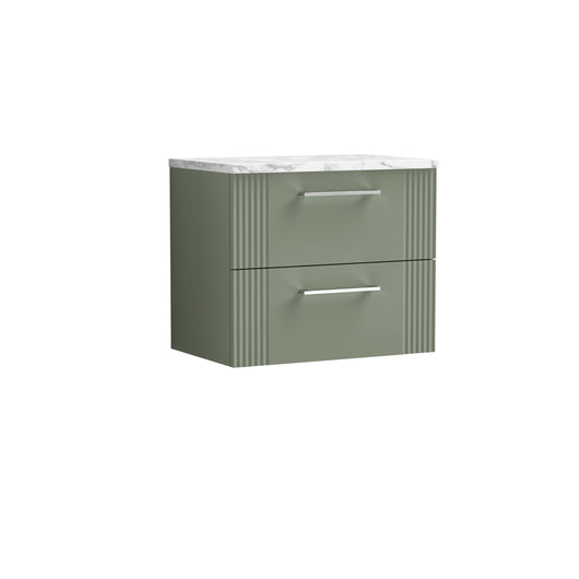  Nuie Deco 600 Wall Hung 2-Drawer Vanity & Laminate Worktop - Satin Green