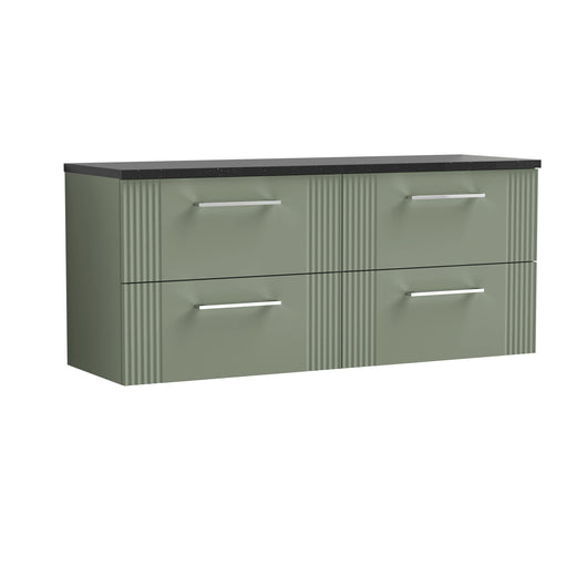  Nuie Deco 1200 Wall Hung 4-Drawer Vanity & Laminate Worktop - Satin Green