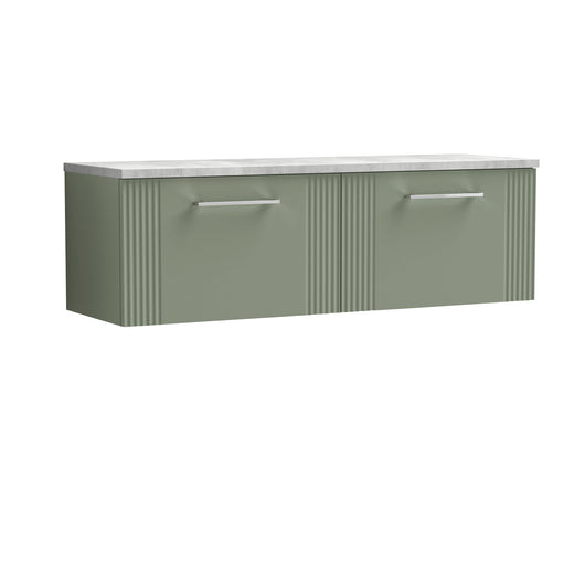  Nuie Deco 1200 Wall Hung 2-Drawer Vanity & Laminate Worktop - Satin Green