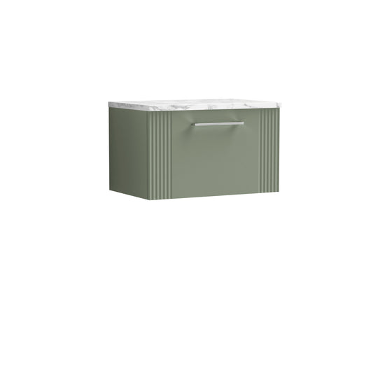  Nuie Deco 600 Wall Hung Single Drawer Vanity & Laminate Worktop - Satin Green