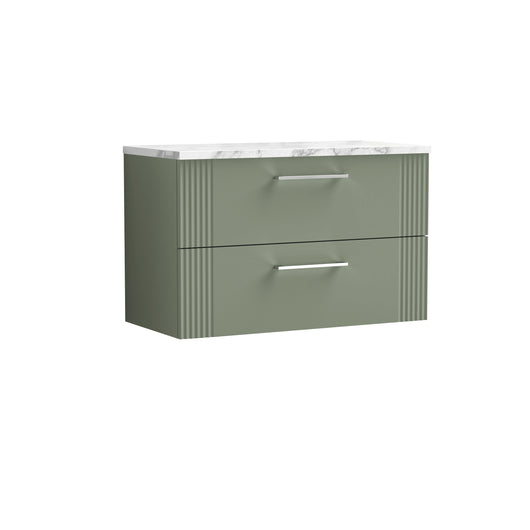  Nuie Deco 800 Wall Hung 2-Drawer Vanity & Laminate Worktop - Satin Green