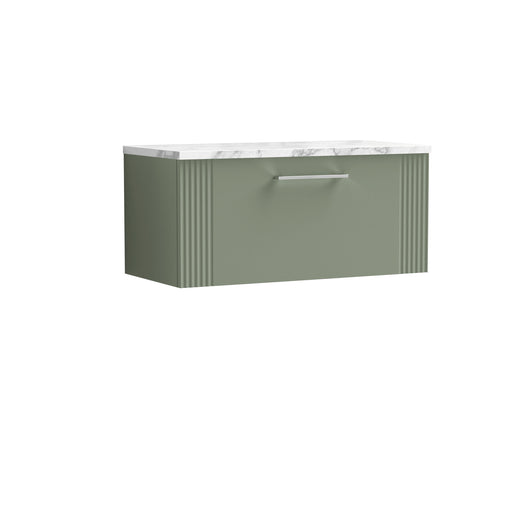  Nuie Deco 800 Wall Hung Single Drawer Vanity & Laminate Worktop - Satin Green