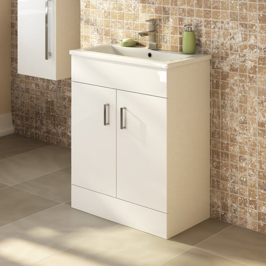  Nuie Eden 600mm Floor Standing Cabinet & Mid-Edge Basin - Gloss White