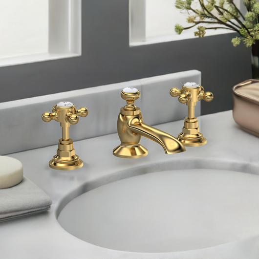  Hudson Reed Brass Topaz With Crosshead 3 Tap Hole Basin Mixer - Brushed Brass