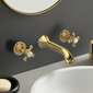 Hudson Reed Brass Topaz With Crosshead 3 Tap Hole Wall Mounted Basin Mixer - Brushed Brass