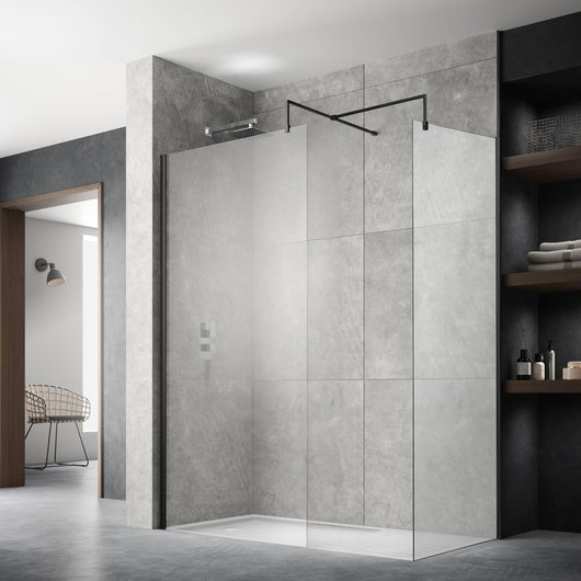  ShowerWorX 8mm Black Profile Screen & 1700 x 800mm Walk-In Stone Shower Tray Pack - welovecouk