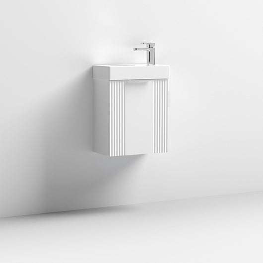  Nuie Deco Compact 400mm Wall Hung Cabinet & Basin - Satin White