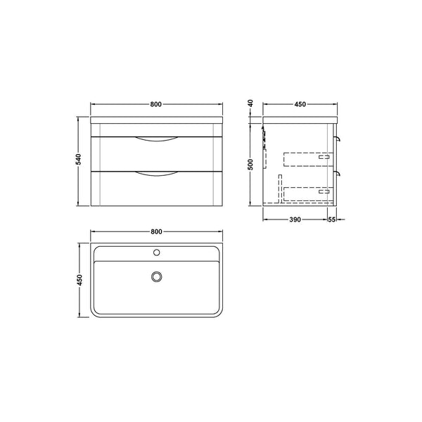 Pride 800mm Wall Hung 2-Drawer Basin Vanity Unit - Soft Black | welovecouk