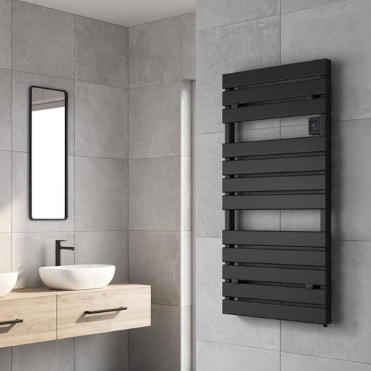  Reina Gia Vertical Electric Designer Heated Towel Rail - 1120 x 550mm - Black - welovecouk