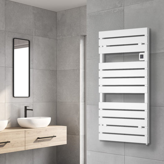  Reina Gia Vertical Electric Designer Heated Towel Rail - 1120 x 550mm - White - welovecouk