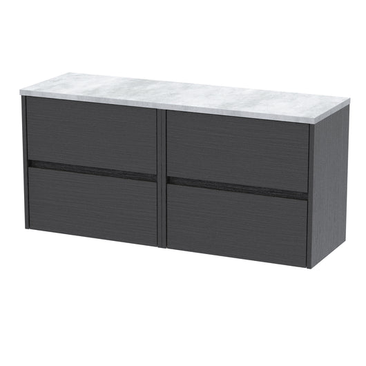  Hudson Reed Havana 1200mm Wall Hung 4 Drawer Unit & Laminate Worktop - Graphite Grey Woodgrain