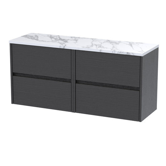  Hudson Reed Havana 1200mm Wall Hung 4 Drawer Unit & Laminate Worktop - Graphite Grey Woodgrain